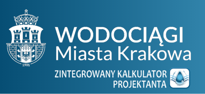 Logo Wodociągi Miasta Krakowa oraz napis Zintegrowany Kalkulator Projektanta.