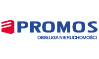 Logotyp firmy Promos zarządzającej nieruchomościami.