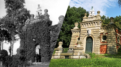 "Kościuszko" drinking water reservoir. Two photos. Then and now. Black and white and color.