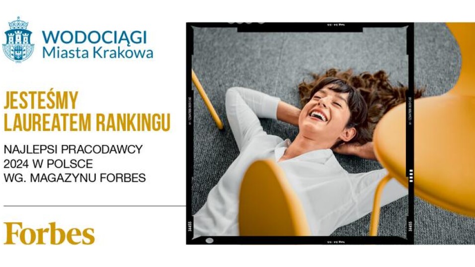 Grafika z logotypem wodociagągów, napisem jesteśmy laureatem konkursu
