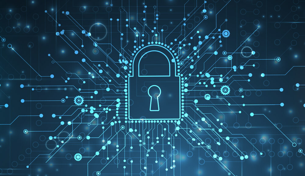 Cyfrowa kłódka otoczona siecią elektronicznych połączeń, symbolizująca cyberbezpieczeństwo i ochronę danych.